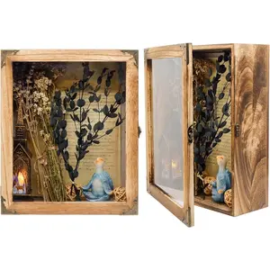 11 x13 Shadow Box Frame, Sturdy Rustic Memory Display Case with Linen  and  Door, Picture Frame Wedding Bouquet Memorabilia Medals Photos