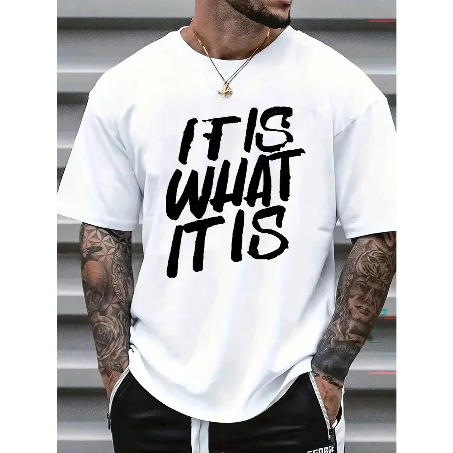 Men's Letter Print T-Shirt in Pure Cotton, Soft Breathable Short-Sleeve Streetwear for Casual Spring and Summer, Letter Print Men's Short-Sleeve T-Shirts, Pure Cotton T-Shirts