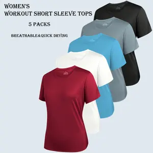 5 Pack Women's Athletic T Shirts Dry Fit Workout Tee Tops Fitness Pilates Gym Activewear Athletic Energetic Multi-Color Casual Shirt For Gym Yoga Running