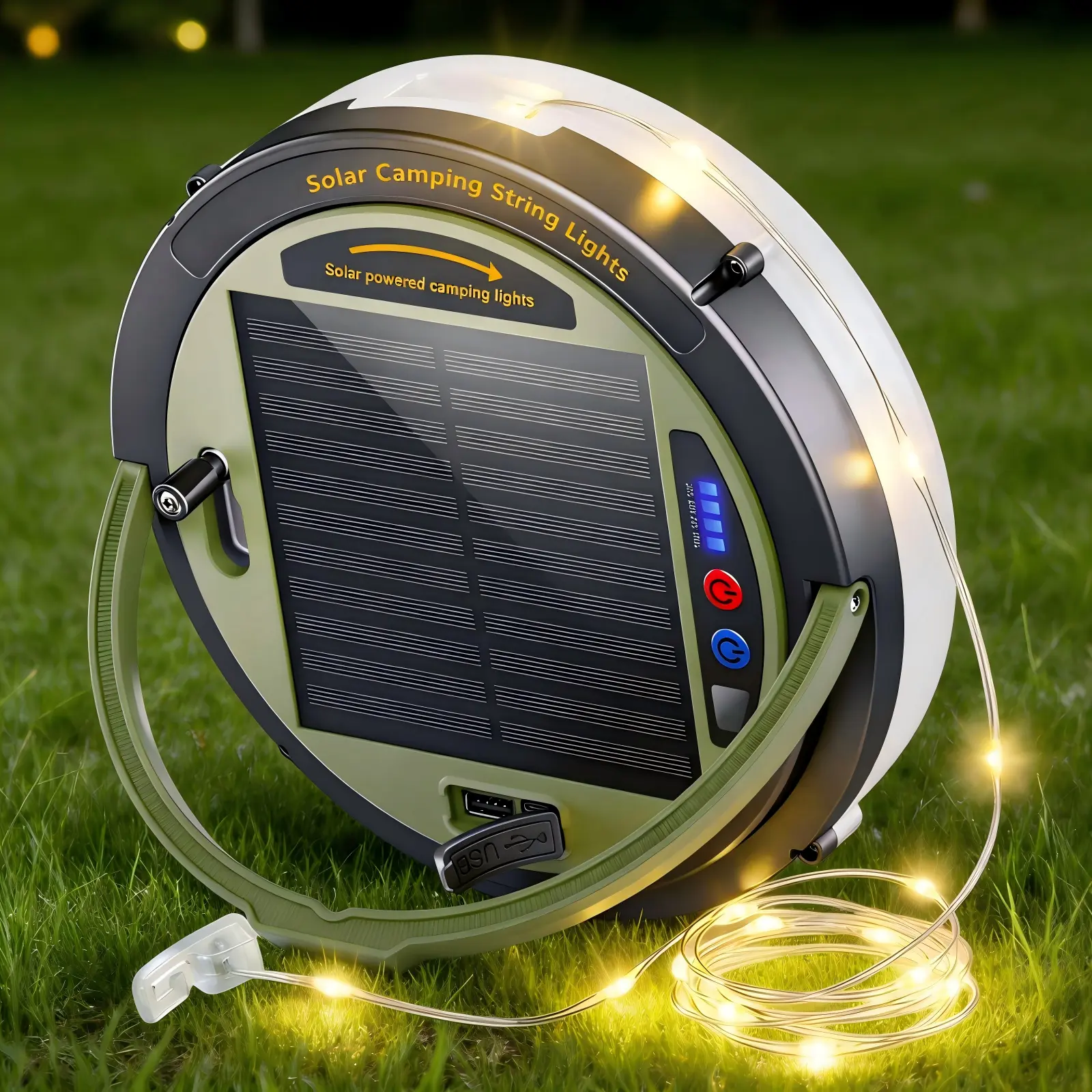 ISUNMEA Solar Camping String Lights - 5400mAh Rechargeable, 49.2FT, 11-Mode, 4-in-1 Quick Storage Fairy Tent Lights, Portable LED Lamp for Patio Party Decor Essentials (Indoor/Outdoor Use), Outdoor/Indoor Use