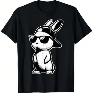 Graphic Tee Easter Bunny Baseball Cap Sunglasses Cute Rabbit Mens T Shirt Man Shirt Easter Shirts for men