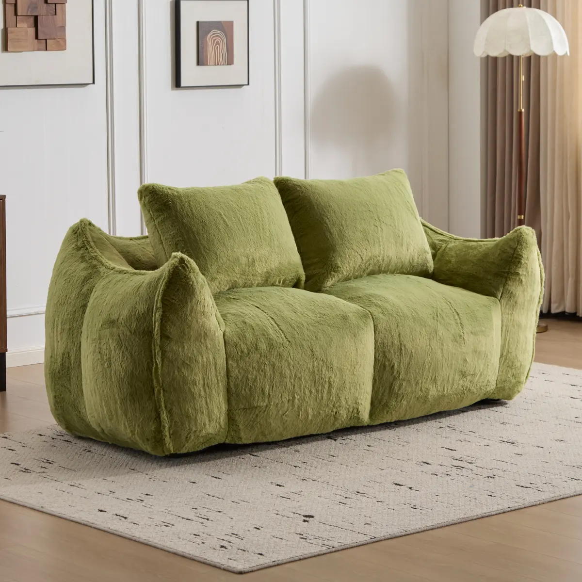 Bean Bag Couch Sofa Loveseat for Adults, Ultra Soft Fluffy Loveseat Bean Bag Sofa, Oversized Chase Lounge Chair Indoor for Living Room Bedroom, No Assembly Required Cozy Reading Chair with Pillows