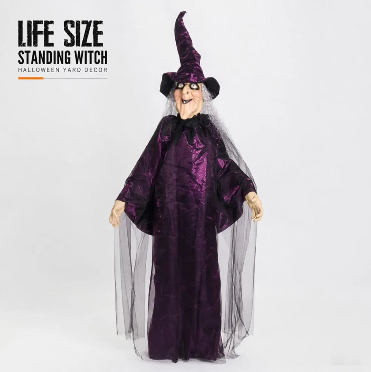 2-Set Halloween Hanging Witch Decorations - Life-Size Standing Witch Props with Velvet Hat, Lightweight Body, Creepy Face, Sound-Activated Lights & Screaming Effects for Haunted Houses, Indoor Home Decor, Scary