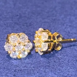 Moissanite Cluster Flower Earrings Round Gold 3.0mm 0.1ct Sparkling Gemstone Studs
