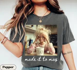 Last Day of School Teacher Doll Face Meme Shirt, Funny End of Year Summer Break T-Shirt, Matching Comfort Colors Made It To May Tee, Summer Teacher Tee, Teacher Apparel