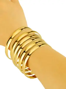 Women's 6-Piece Dubai Gold Plated Cuff Bracelet Set, Vintage 24k Gold Wide Copper Bangles, Daily Wear Jewelry, All Seasons