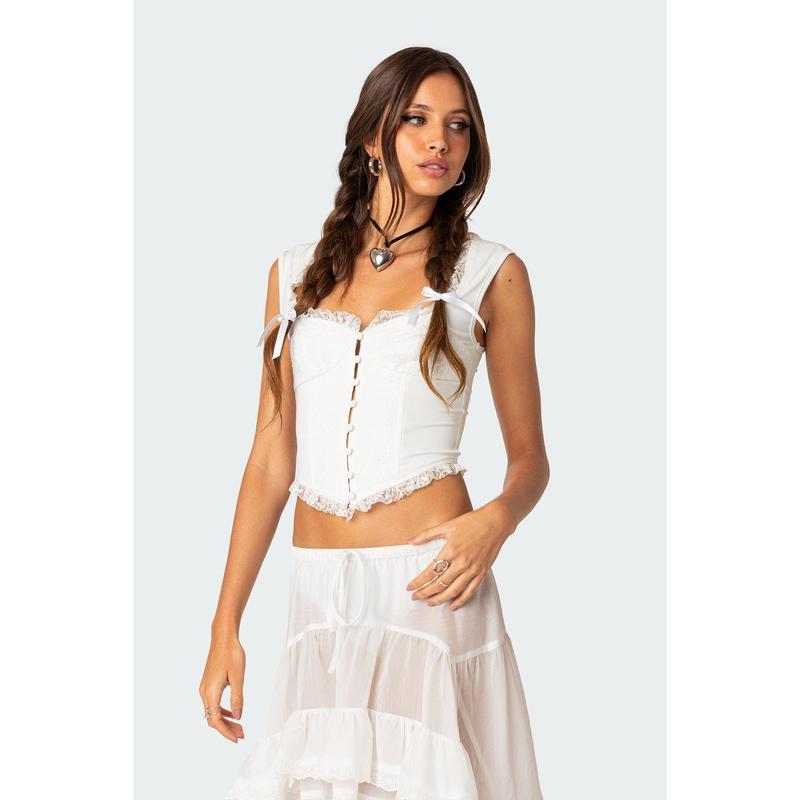 Button Front Lacey Corset