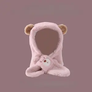 New Plush Integrated Hat Scarf Set Windproof Coldproof Pullover Cap Warm Neck Warmer