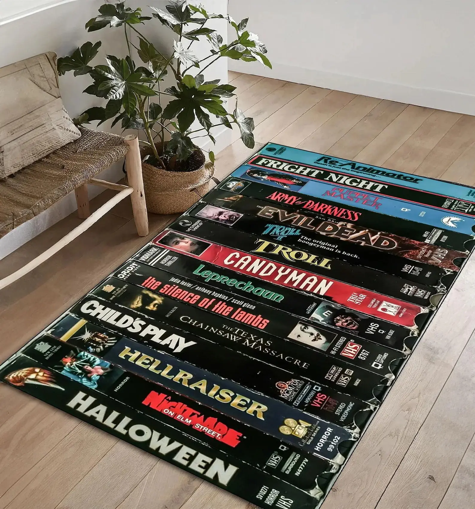Retro Horror Movie VHS Area Rug, Halloween Themed Household Textile Decor
