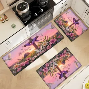 Soft Polyester Non-Slip Washable Floor Mat for Bathrooms, Laundry - Easter Cross and Dove Religious Theme, Absorbent Floor Mat, Machine Washable, Decorative Rug Mat