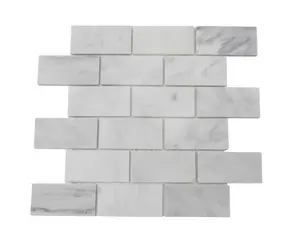 FixtureDisplays® 13.97 x 12.2" Carrara White 3.9x1.95" Brick Marble Stone Polished Tiles 15976