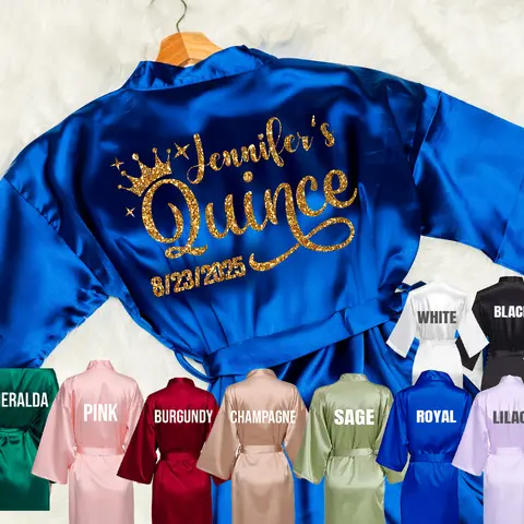 Personalized Quinceañera Silk Robe with Crown Desing Quince Gifts
