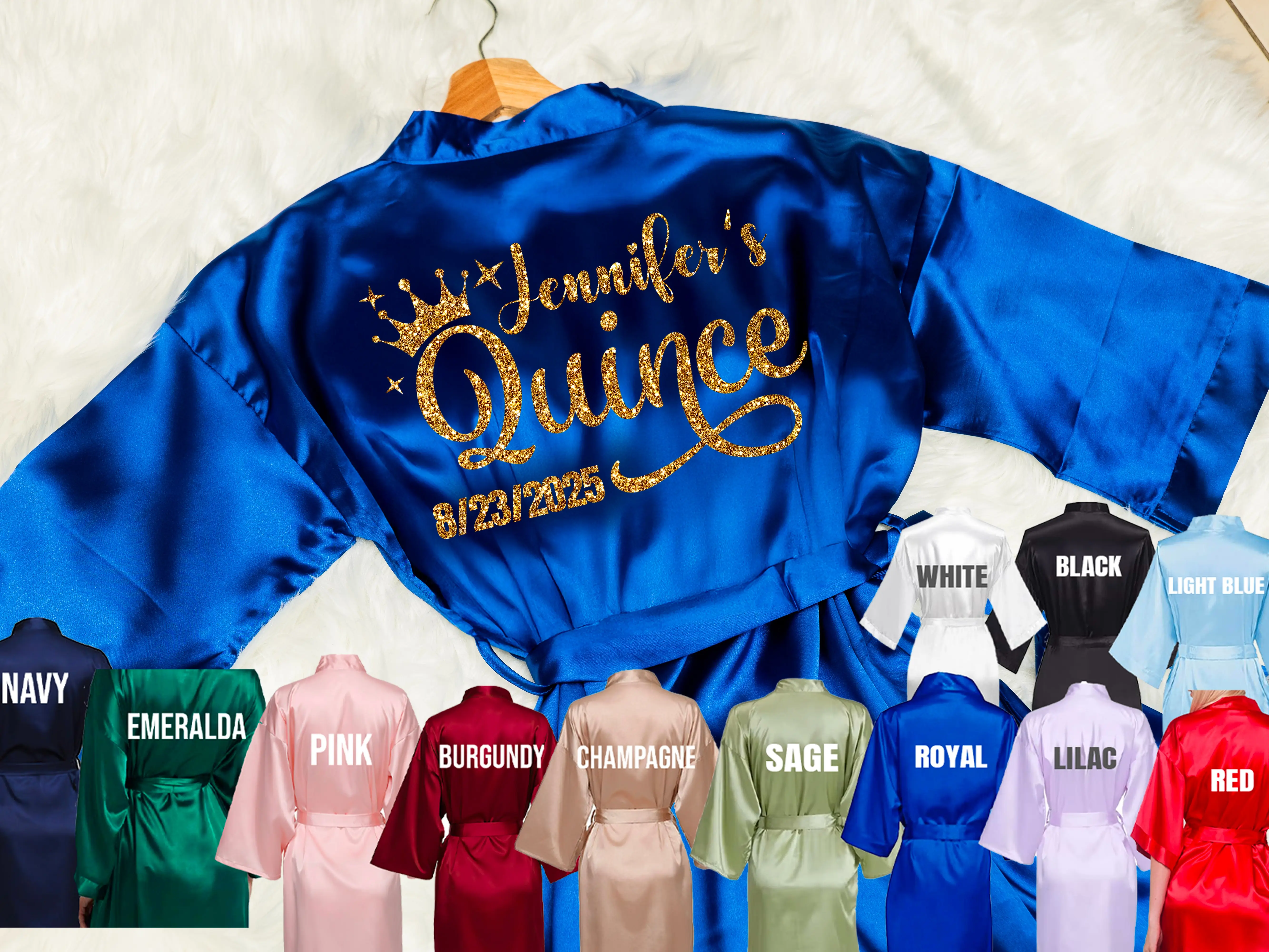 Personalized Quinceañera Silk Robe with Crown Desing Quince Gifts