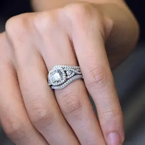 3Pcs cubic zirconia bridal wedding ring, elegant geometric cross pattern, engagement/wedding ring, gift for girlfriend.