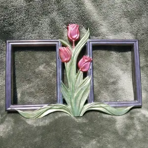 Double Picture Frame with Tulip Design - Floral Artwork for Your Collection