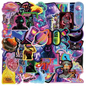 50Pcs Aesthetic Cool Cyberpunk Stickers Kids Teens Girls Colorful Cyberpunk Future Technology Wilderness Vinyl Graphic Decal Water Bottle Laptop Decals Decorative Scrapbook Skateboard Journal Graffiti Stickers