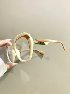 Oval Glasses Fashion Trendy Patchwork Design High-End Feel Unisex Metal Hinges, Stylish Eyewear for Men and Women, Fashion Eyeglasses, Trendy Casual Eyeglasses