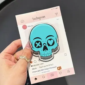 Blue Skull Head with MagSafe Phone Grip, Horror Aesthetic Magnetic Phone Holder, Kawaii Scary Fan Gift , Kindle Accessories sticky Baby mount Library Card Flower-Shaped Multi-Functional Stand Universal Car Double-Sided Octo