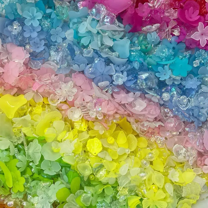 F001 Frosted Matte Floral and Leaf Mixed Beads - DIY Craft Embellishments for Bouquet Making, Loose Beading Accessories