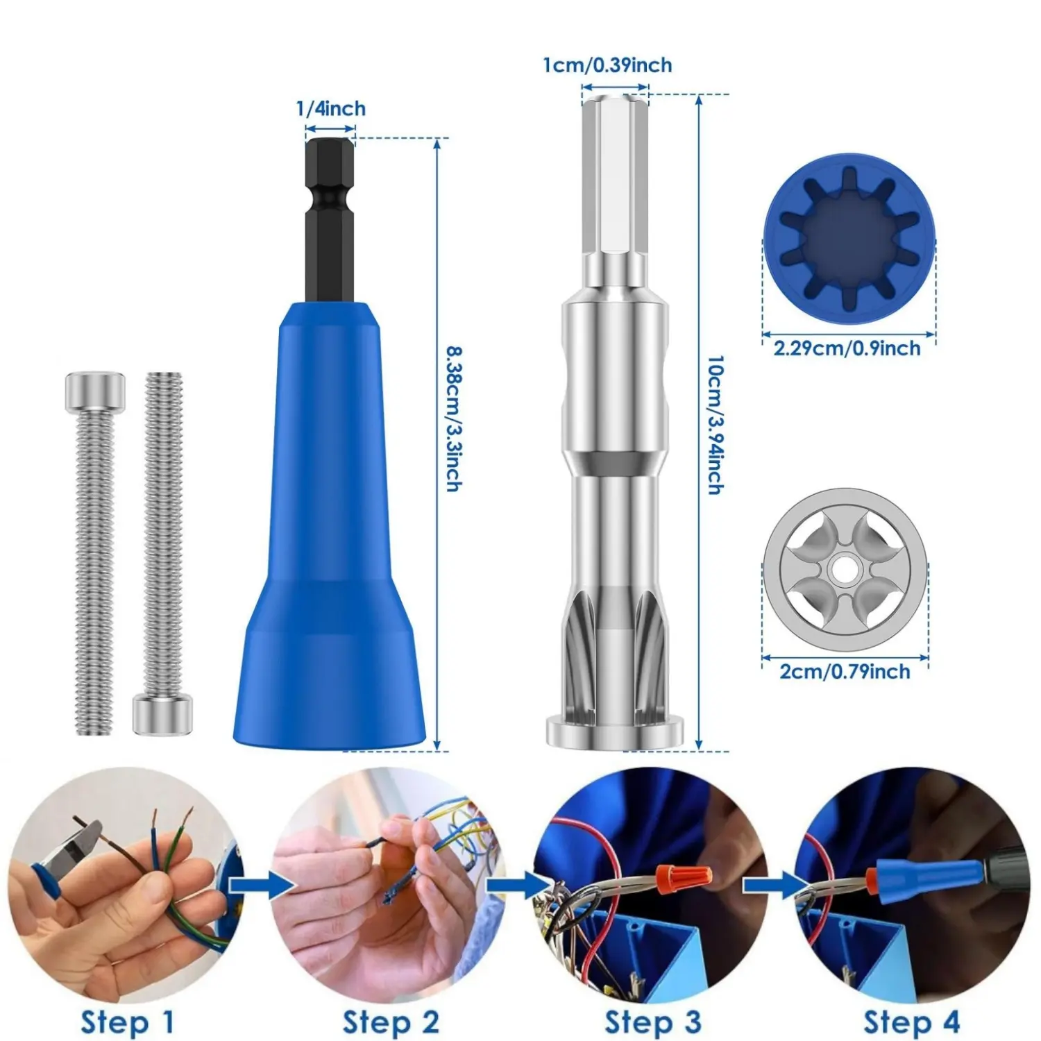 2PCS Carbon Steel Wire Twisters Hand Tools - 1/4 in Stainless Steel Wire Nuts, 5-Hole Design, ABS Drill-Compatible, Universal Fit Manual/Electric DIY Tools for Electrician Assembly, Ease of Use and Efficiency, Wire Nut Set