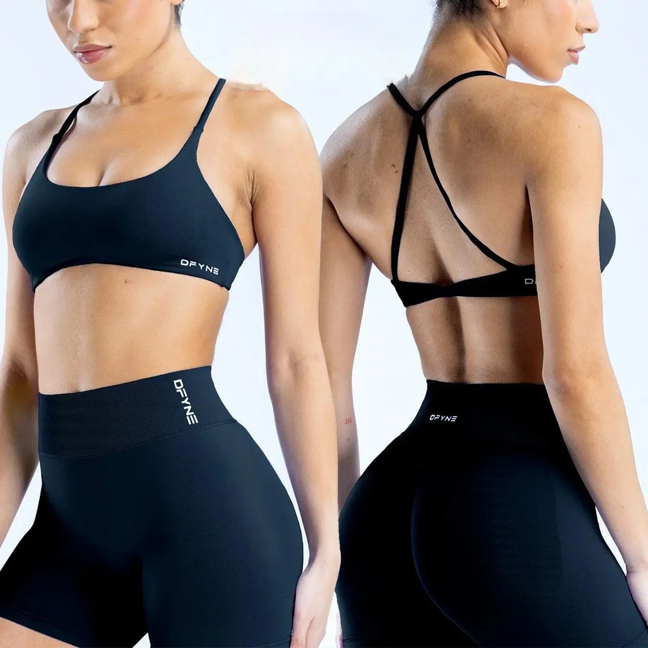DFYNE Women's 2-Piece Knotted Backless Tank Top & Shorts Set - Seamless High-Elasticity Body Shaping, Anti-Exposure Sporty Casual Wear, Plus Size Workout Sportswear Yoga Gym Activewear Yoga Fashion Set for Gym, Elastane