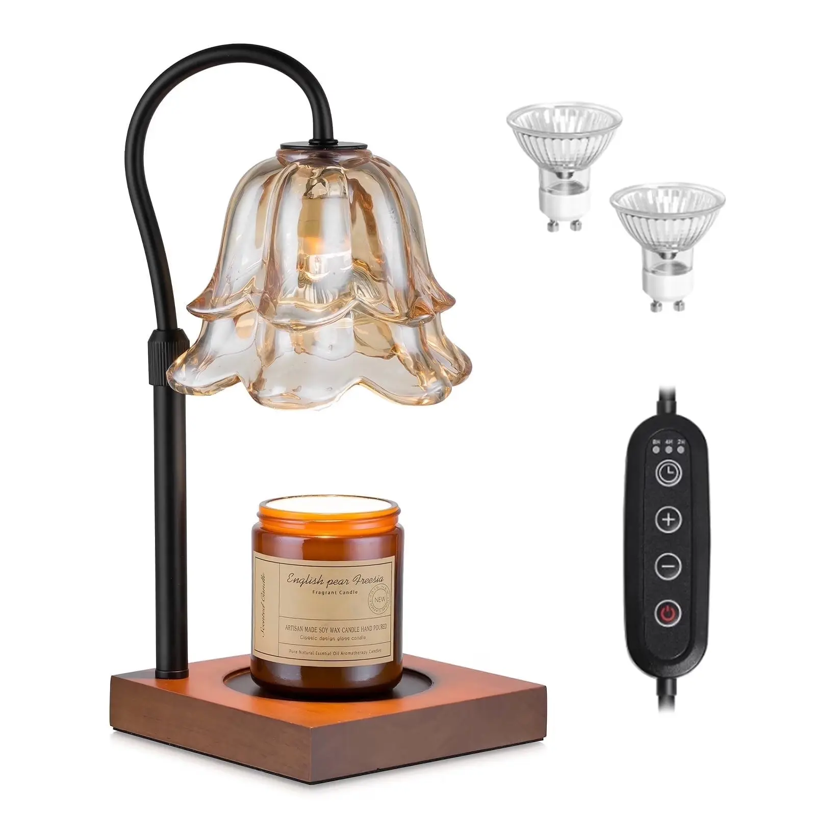Flower Candle Warmer Lamp – Adjustable, Timer Setting, Vintage Black Home Décor