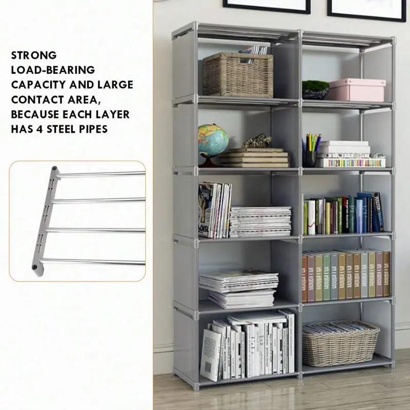 Freestanding Simple Bookshelf - 10 Compartments, Detachable Book Rack, Indoor Home Furniture Shelves for Bedroom with Bedroom Storage for Home Library Use Book Display Stand