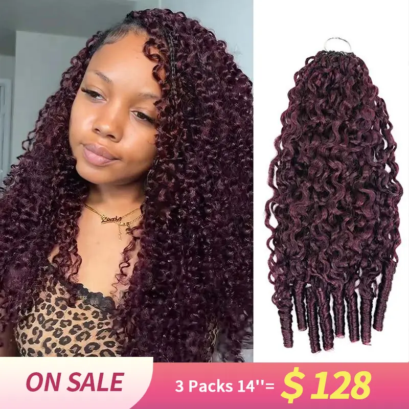 QVR Machine-Made Human Hair Weft Extensions, Burmese Curly Feather Style in Dark Burgundy #99J for Crochet Hairstyles, Colored Hair Extensions, Curly Wave, Burmese Curly Crochet Hair