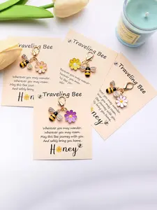 4pcs Cute Little Bee Keychain, Traveling Bee Blessing Card, with Various Colors Of Small Flowers, Bee Fower Pendant, A Small Unique Gift for Family, Friends, and Mentors, Suitable for Bag Pendants, Car Keychains, Decorations, and Various Festivals, Charm