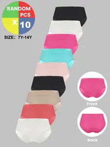 Girls' Underwear Set, Breathable & Comfortable Design, Suitable for Ages 6-14, Casual Style, Plain Pattern, Random Colors