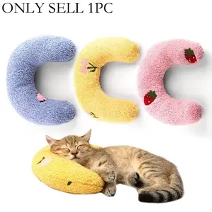 Small U-Shaped Cat Pillow, Ultra Soft Plush Pet Comfort Toy, Half Donut Cushion for Joint Pain Relief and Sleep Aid