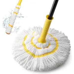 Self-Wringing Twist Mop for Floor Cleaning, 57-inch Long Handled Microfiber Mop with Top Scouring Pad for Kitchen, Hardwood, Bathroom, Garages, Warehouses, Office