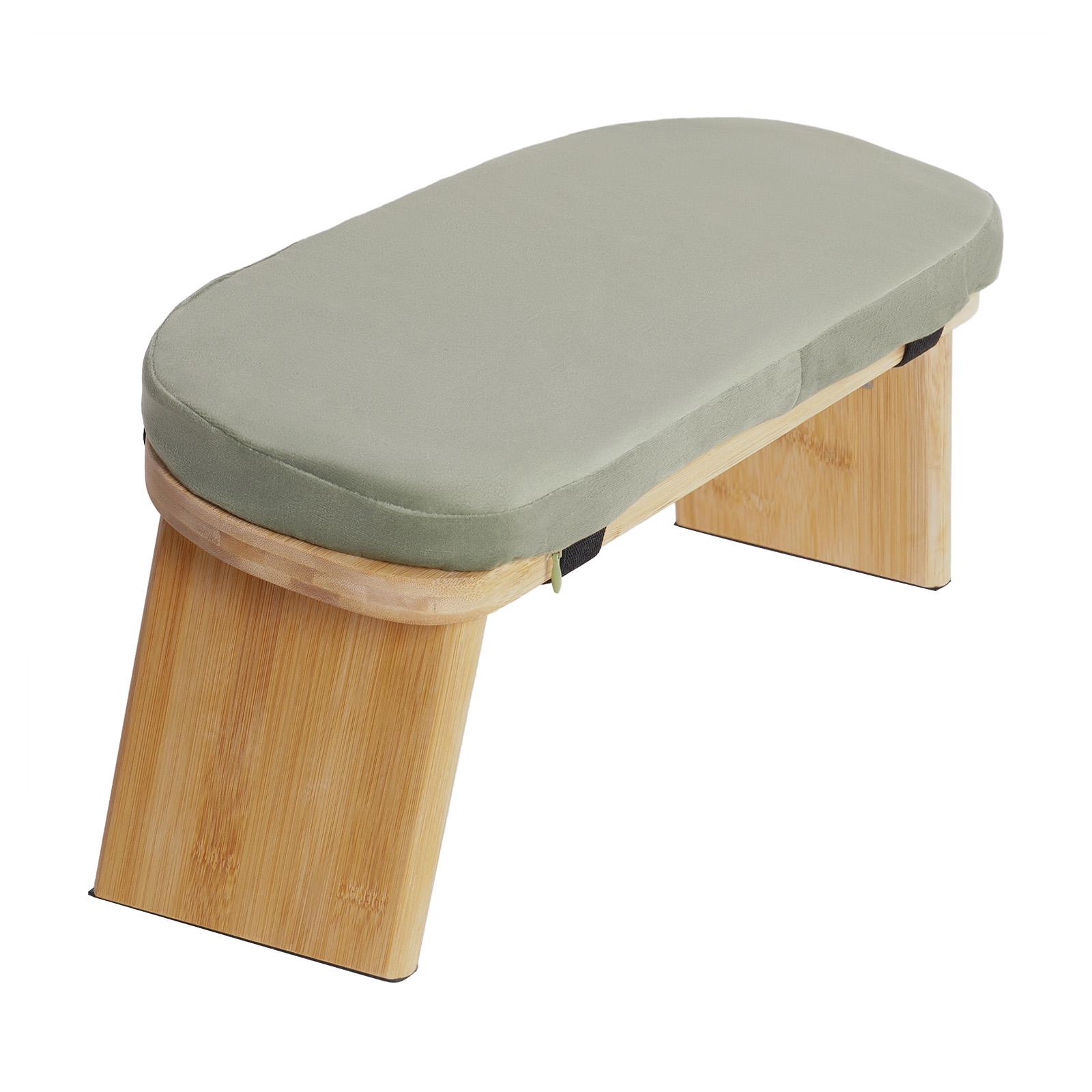 Foldable Bamboo Meditation Stool with Velvet Cushion, Ergonomic 5° Forward Tilt & 396 lbs Capacity, Portable Yoga Bench & Prayer Bench for Home Practice, Mindfulness & Gift