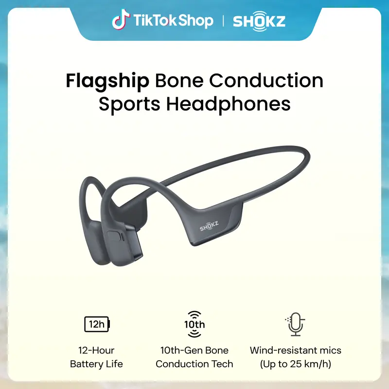 SHOKZ OpenRun Pro 2 Bone Conduction Bluetooth Sport Headphones;DualPitch premium sound;Open ear awareness; Smart Mic; IP55; 12H battery; Running/Cycling/Hiking
