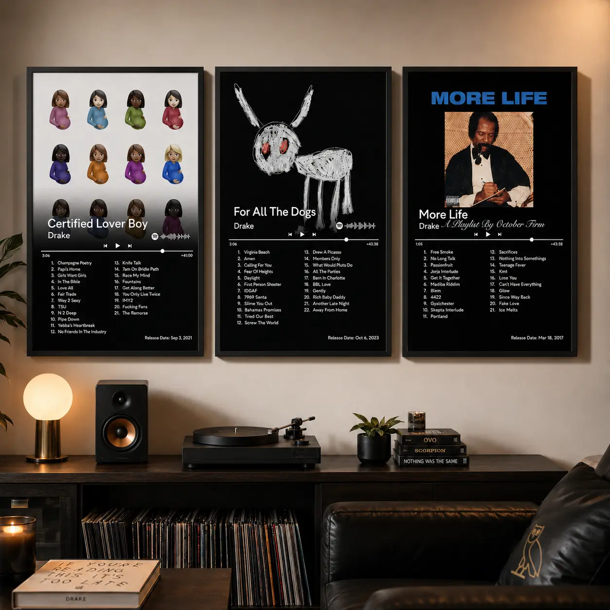 Drake Album Cover Canvas Wall Art , Hip Hop Music Poster Bundle, Vintage Y2K Aesthetic Decor for Bedroom Living Room Dorm Bathroom Kitchen Apartment Studio or Man Cave, Multiple , Trendy Gift for Drake Fans & Collector