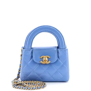 Pre-owned CHANEL material Messenger Bags Kelly Top Handle Shopping Bag Quilted Shiny Aged Calfskin Nano by Rebag