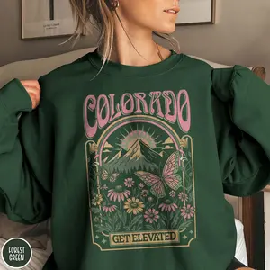 Colorado Sweatshirt Retro Mountain Sweater Colorful Colorado Traveler Gift for Her Wildflower Sweater Rocky Mountains Gift Butterfly Lovers