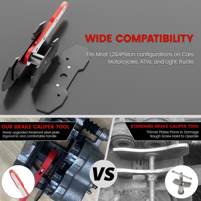 Brake Caliper Press Tool - 360° Rotating Ratchet Piston Spreader Wrench with Large Plates, Labor-Saving Brake Pad Expander for Single, Dual, and Quad Piston Disc Brakes, Professional Automotive Brake Repair Tool Truck Motorcycle