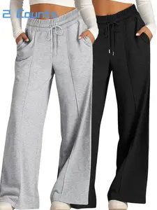 Women's Solid Color Drawstring High-Waist Wide Leg Pants, Loose-Fitting Casual Trousers with Pockets for All Seasons, Comfortable Daily Wear,Women's Affordable Pajamas, Loungewear