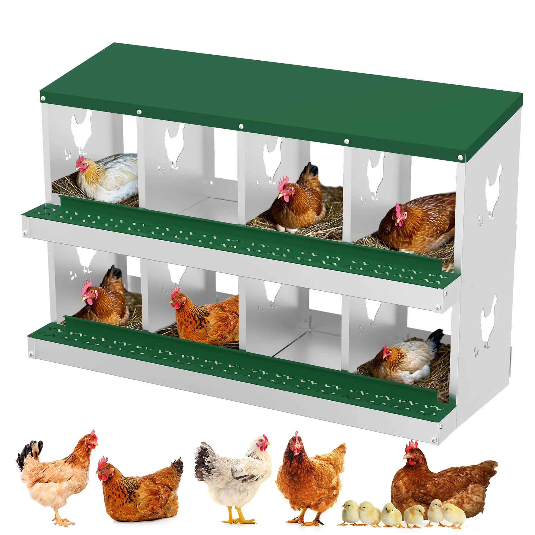 Galvanized Steel Enclosed Chicken Nesting Box - Rustproof Poultry Coop Accessory for Hens, with Ventilated Design, Roll-Out Egg Tray, Easy-Clean Feature, Spacious Comfortable Nesting Area for Flock