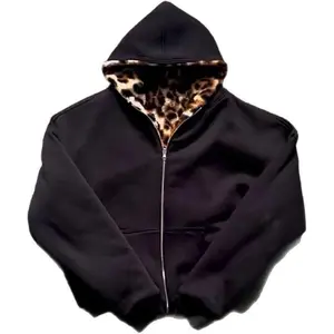 Y2K Reversible Zip-Up Jacket Grunge Streetwear Vintage Leopard Print Jacket Baggy Long Sleeve Hoodie Unisex