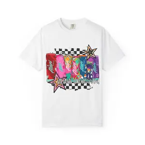 Retro Soda Can Graphic T-Shirt — Colorful Checkered Pop Art Tee