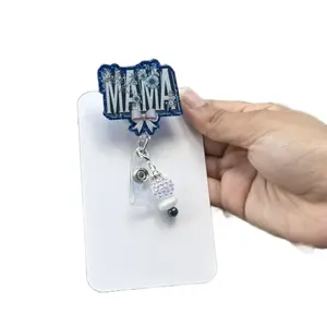 Mama Badge Reel with Floral Design and removable matching Charm - Mama Badge Reel Product