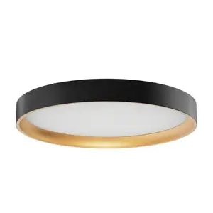 E2 LIGHTING LED Round Panel Light, 30W, 5CCT Selectable (2700K-5000K), Dimmable AC120V, Black & Gold Ceiling Fixture, Edge-Lit, 12" & 16"