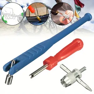 Blue Tire Repair Kit 3 Piece Set, Durable Metal Valve Core Puller Tool, Essential for Cars Motorcycles Bikes, DIY Enthusiasts Accessories, Automotive Maintenance Tools