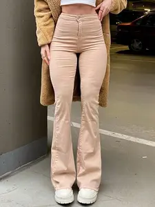 Women's Casual Loose-Fitting Denim Jeans, Fitted Straight-Leg Pants, Plain Design, All-Season Wear, Retro Style, Comfortable Fit