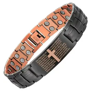 Bible Verse Copper Magnetic Bracelet Extra-Strong Cross Design with Adjustable Chain Links Jewelry Gift Daily Scripture Access Wearable Accessory Waterproof & Hypoallergenic Perfect Christmas Gift with Adjustable Clasp Elegant Gift Box
