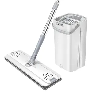 Hands Free Flat Mop with Bucket – Wet & Dry Floor Cleaning System for Home, Kitchen & Bathroom