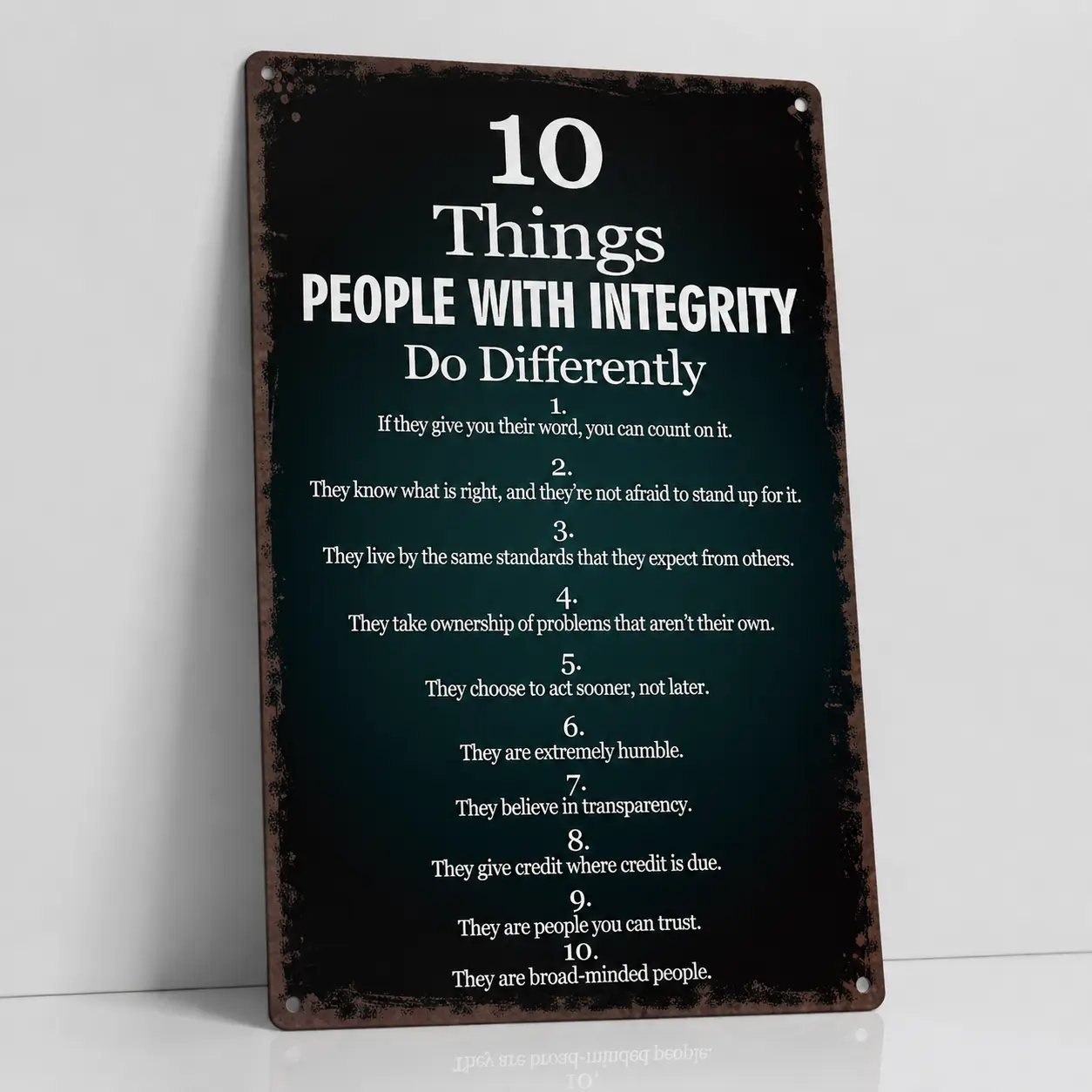 10 Things People With Integrity Do Differently Metal Tin Signs, Corporate Culture Wall Decor, Inspirational Office Meeting Room Poster, 8x12 Inch