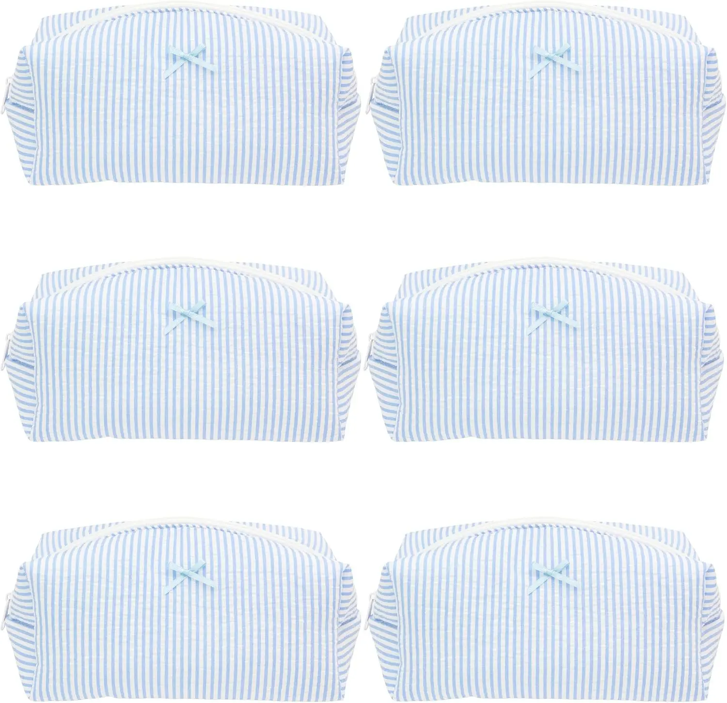 6PCS Cozy Makeup Bag SET Travel Cosmetic Bag for Women Soft Toiletry Bag Aesthetic Makeup Organizer Portable Large Zipper Pouch for Skincare Beauty Accessories Brushes Stripe Blue